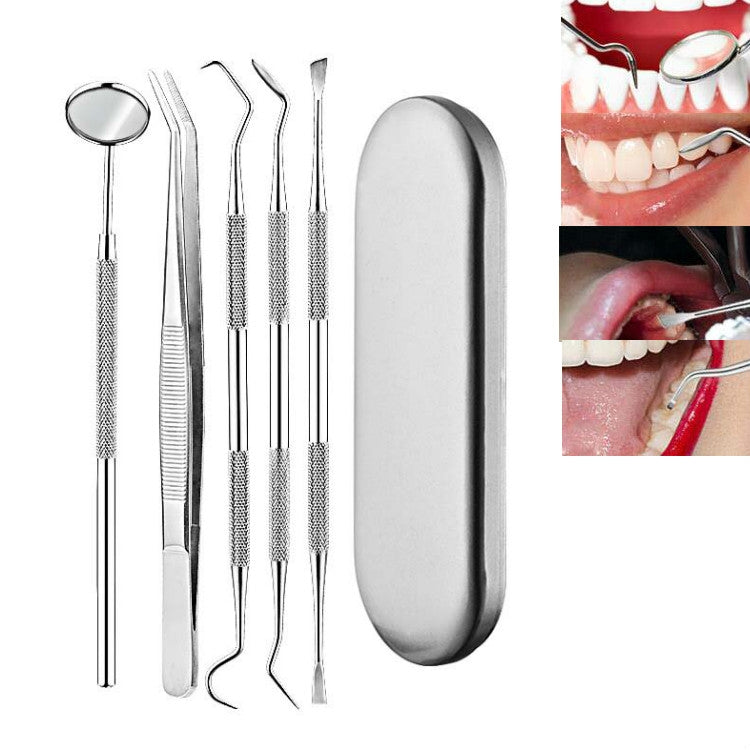 5 in 1 Silver Box Stainless Steel Dental Tools Dental Care Tartar Tool Dentist Tool Set - Dental Tools by PMC Jewellery | Online Shopping South Africa | PMC Jewellery