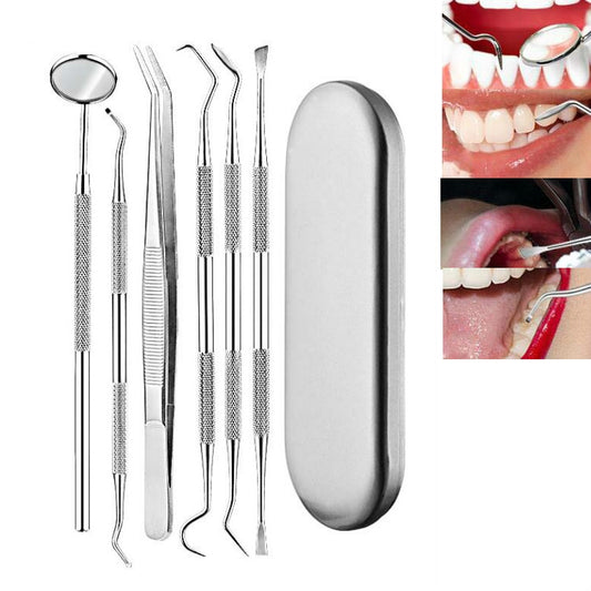 6 in 1 Silver Box Stainless Steel Dental Tools Dental Care Tartar Tool Dentist Tool Set - Dental Tools by PMC Jewellery | Online Shopping South Africa | PMC Jewellery