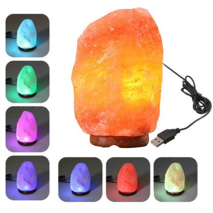USB Power Himalayan Crystal Rock Salt Desk Lamp Night Light With Wood Base & E14 Bulb & Switch, Size:2-3kg(Colorful Light) - Night Lights by PMC Jewellery | Online Shopping South Africa | PMC Jewellery