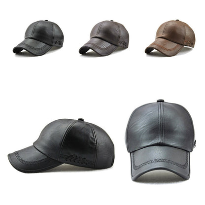 Outdoor Leisure Baseball Hat PU Leather Warm Peaked Cap, Size:Free Size(Black) - Peaked Cap by PMC Jewellery | Online Shopping South Africa | PMC Jewellery