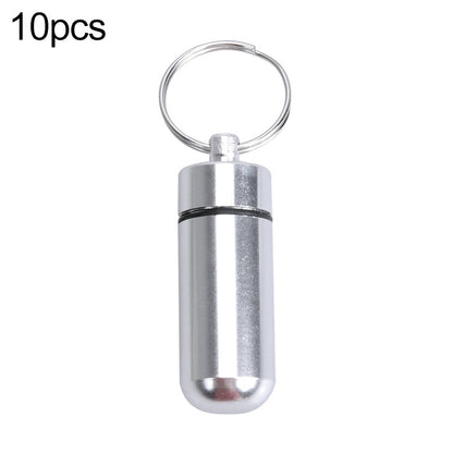 10pcs Portable Sealed Waterproof Aluminum Alloy First Aid Pill Bottle with Keychain(Silver) - Emergency Tools by PMC Jewellery | Online Shopping South Africa | PMC Jewellery