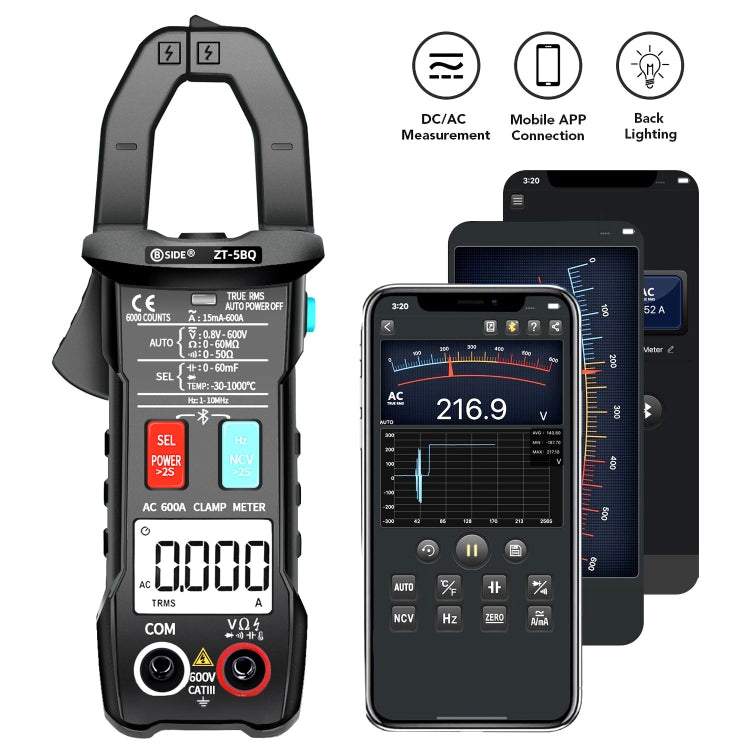 BSIDE  Bluetooth 5.0 6000 Words High Precision Smart AC Clamp Meter, Specification: ZT-5BQ - Digital Multimeter by BSIDE | Online Shopping South Africa | PMC Jewellery