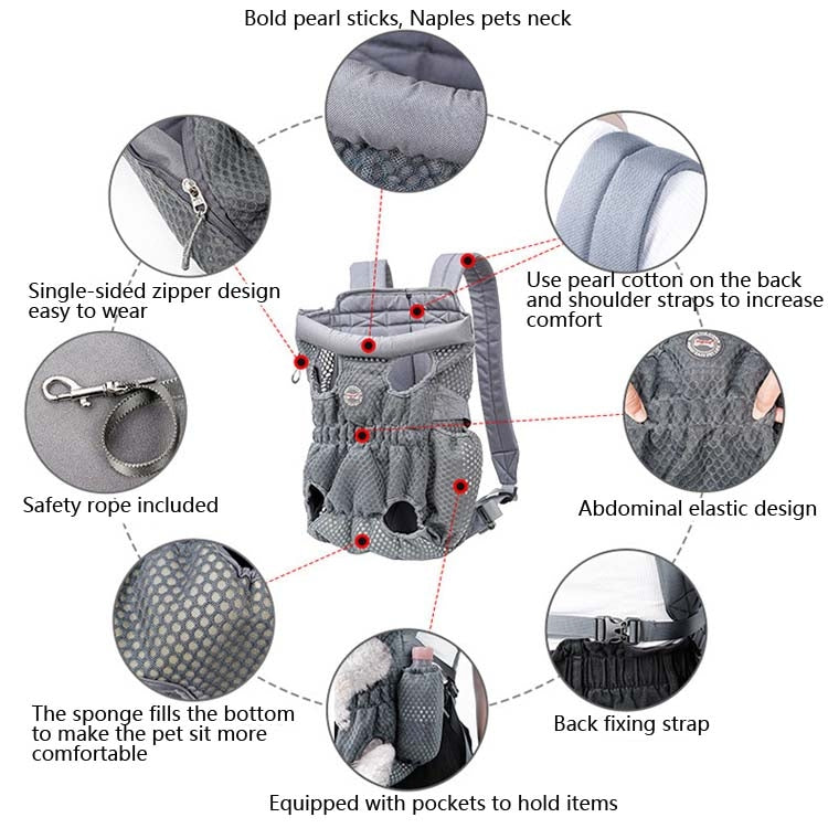 Doglemi Pet Outing Backpack Dog Shoulder Chest Bag Breathable Mesh Dog Cat Bag, Size:L(Gray) - Pet Bags by Doglemi | Online Shopping South Africa | PMC Jewellery