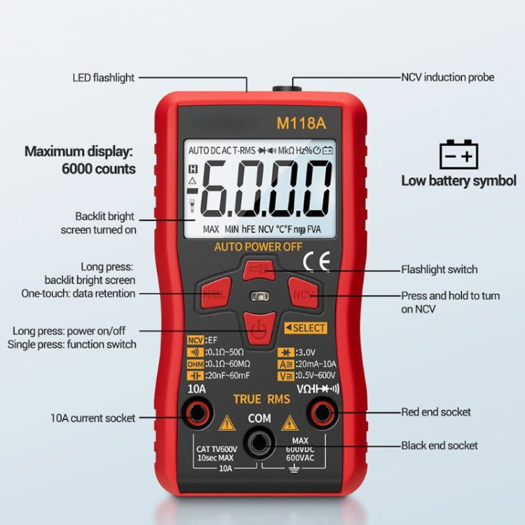 ANENG M118A High-Precision Automatic Range Multimeter Multi-Function Small Electrician Instrumentation Digital Universal Meter - Digital Multimeter by ANENG | Online Shopping South Africa | PMC Jewellery