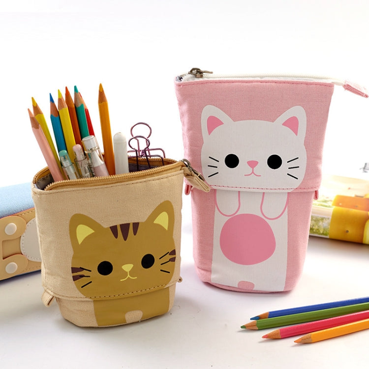Corduroy Retractable Drop-Down Pencil Case Student Stationery Storage Bag(Gray Cat) - Pen Holder by PMC Jewellery | Online Shopping South Africa | PMC Jewellery