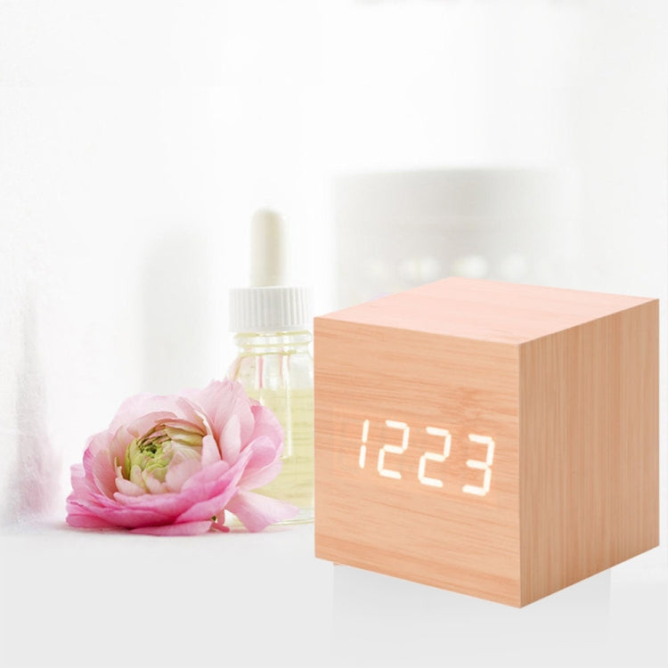 Multicolor Sounds Control Wooden Clock Modern Digital LED Desk Alarm Clock Thermometer Timer Wooden White - Alarm Clocks by PMC Jewellery | Online Shopping South Africa | PMC Jewellery