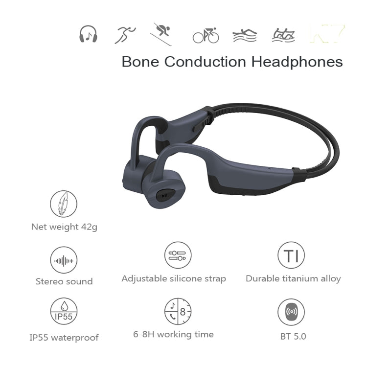 K7 Bone Conduction Bluetooth 5.0 Wireless Earphone Waterproof Headphones 16GB RAM(Black) - Bluetooth Earphone by PMC Jewellery | Online Shopping South Africa | PMC Jewellery