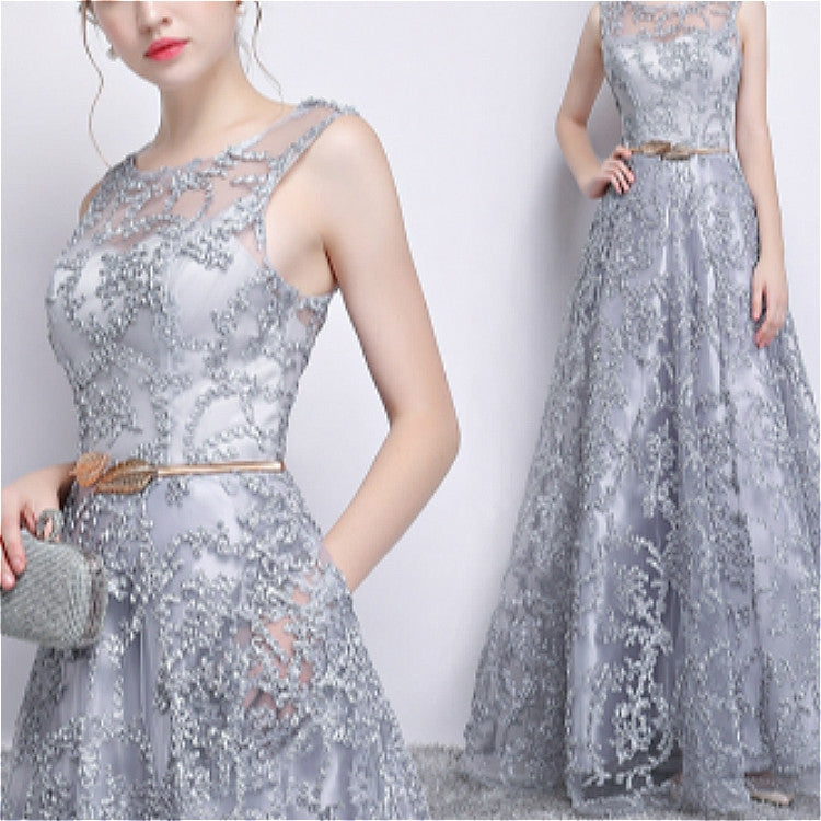 Banquet Lace Sleeveless  Long Party Formal Gown, Size:XXL(Grey) - Evening Dress by PMC Jewellery | Online Shopping South Africa | PMC Jewellery