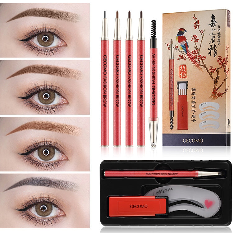 GECOMO 2 Set Automatic Rotation Double-Headed Eyebrow Pencil With Eyebrow Card And Replacement Refills Waterproof And Non-Smudged(3 Light Brown) - Eyes by PMC Jewellery | Online Shopping South Africa | PMC Jewellery