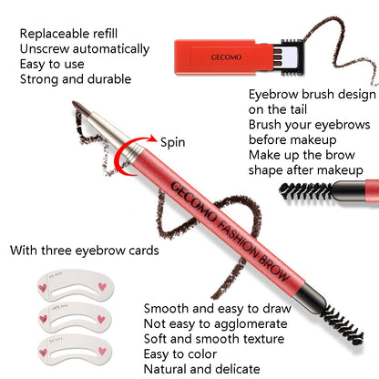 GECOMO 2 Set Automatic Rotation Double-Headed Eyebrow Pencil With Eyebrow Card And Replacement Refills Waterproof And Non-Smudged(4 Light Gray) - Eyes by PMC Jewellery | Online Shopping South Africa | PMC Jewellery