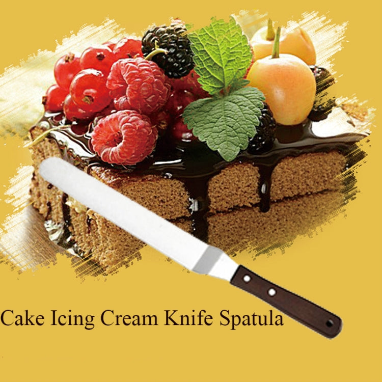 3 PCS Wooden Handle Spatula Baking Stainless Steel Cake Straight Knife(With Hole Curved Section 8 Inch) - Baking Pastry Tools by PMC Jewellery | Online Shopping South Africa | PMC Jewellery