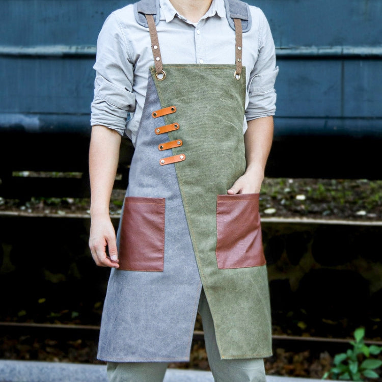 Denim Apron Barber Milk Tea Shop Waiter Overalls(Green-yellow Shoulder Strap) - Aprons & Caps by PMC Jewellery | Online Shopping South Africa | PMC Jewellery