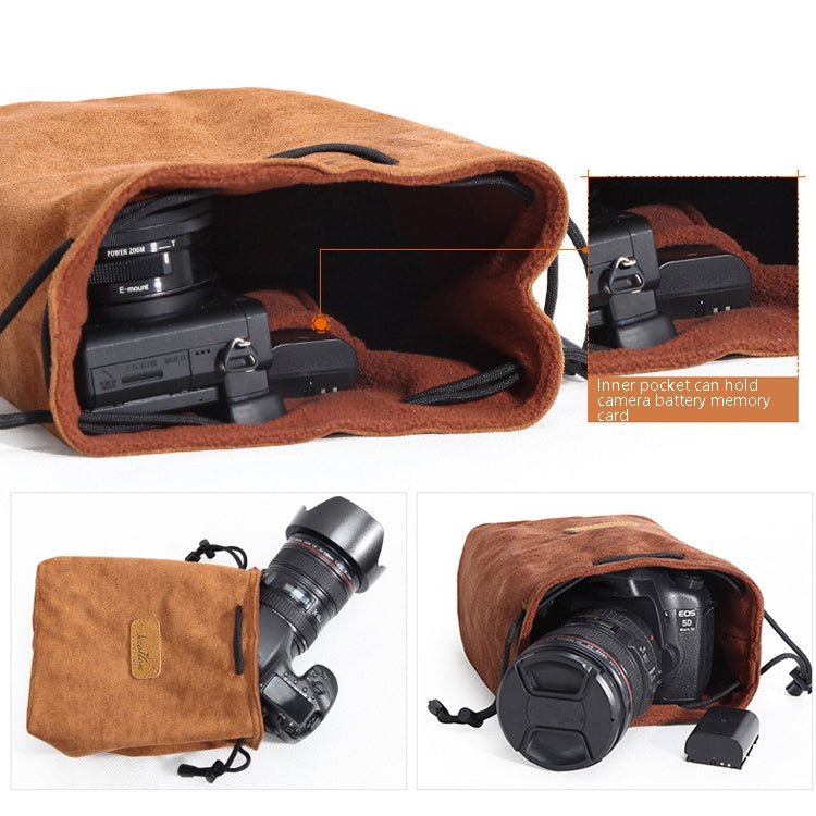 S.C.COTTON Liner Shockproof Digital Protection Portable SLR Lens Bag Micro Single Camera Bag Square Brown M - Lens Bag by S.C.COTTON | Online Shopping South Africa | PMC Jewellery