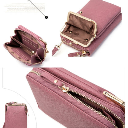 H2107 Ladies Mobile Phone Bag Shoulder Messenger Bag Pebbled Zipper Wallet(Pink) - Single-shoulder Bags by PMC Jewellery | Online Shopping South Africa | PMC Jewellery