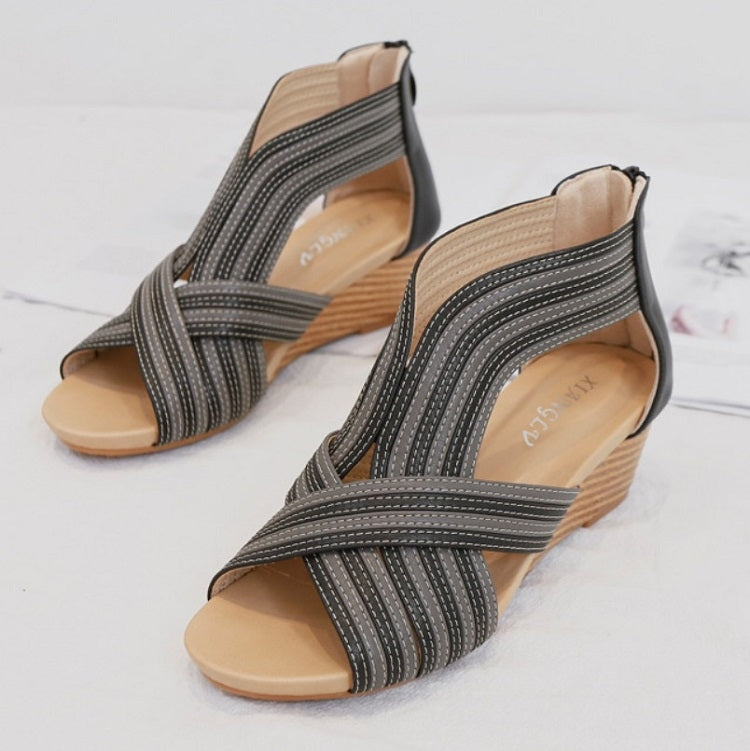 Women Summer Slope Heel Sandals Fashion Bohemian Style Fish Mouth Shoes, Size: 38(Black) - Sandals by Sweet Couple | Online Shopping South Africa | PMC Jewellery