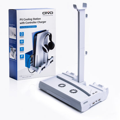 OIVO IV-P5249 Dual-Charge Cooling Base Bracket Disc Storage Rack With Earphone Bracket Suitable For PS5(White) - Charger & Power by OIVO | Online Shopping South Africa | PMC Jewellery