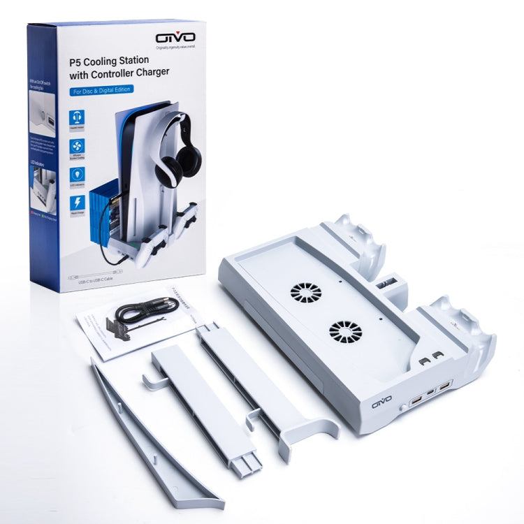 OIVO IV-P5249 Dual-Charge Cooling Base Bracket Disc Storage Rack With Earphone Bracket Suitable For PS5(White) - Charger & Power by OIVO | Online Shopping South Africa | PMC Jewellery