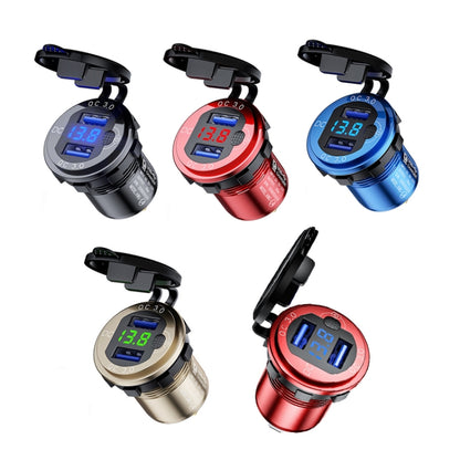 Aluminum Alloy Double QC3.0 Fast Charge With Button Switch Car USB Charger Waterproof Car Charger Specification: Red Shell Blue Light With Terminal - DIY Modified Charger by PMC Jewellery | Online Shopping South Africa | PMC Jewellery