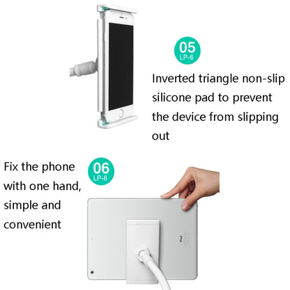 LP-6 Tablet Mobile Phone Lazy Bracket Detachable Bed Bracket, Style: Two-stage （Silver) - Lazy Bracket by PMC Jewellery | Online Shopping South Africa | PMC Jewellery