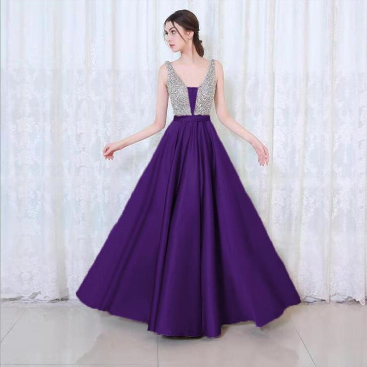 V-neck Sequin Dress Banquet Annual Evening Dress, Size:M(Purple) - Evening Dress by PMC Jewellery | Online Shopping South Africa | PMC Jewellery