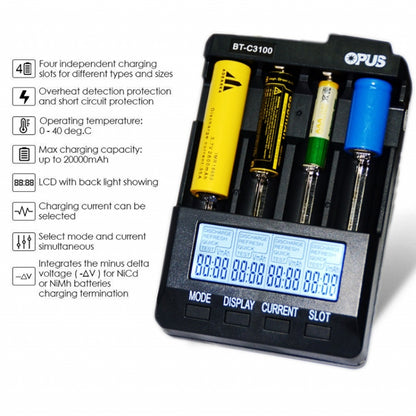 OPUS BT-C3100 Smart Smart Digital Intelligent 4-Slot Battery Charger(EU Plug) - Charger & Converter by OPUS | Online Shopping South Africa | PMC Jewellery