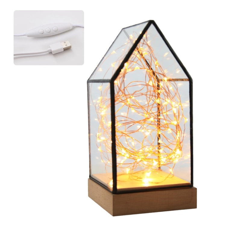 Fireworks Glass Lampshade Wooden Base 100 LEDs Night Light Birthday Christmas Gift, Spec: Dimming Switch(Firefly House) - Night Lights by PMC Jewellery | Online Shopping South Africa | PMC Jewellery