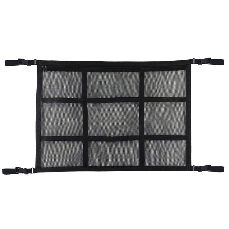 Adjustable Hanging Car Inside Roof Luggage Clothing Storage Net Bag Car Storage Network Pocket, Size: 80x55cm(Double Zipper+Webbing (Black)) - Stowing Tidying by PMC Jewellery | Online Shopping South Africa | PMC Jewellery