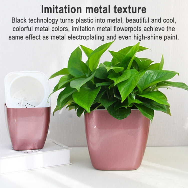 Imitation Metal Colorful Water Storage Plastic Flowerpot, Size: G109 Medium Pot(Square Rose Gold) - Flower Pots & Planters by PMC Jewellery | Online Shopping South Africa | PMC Jewellery