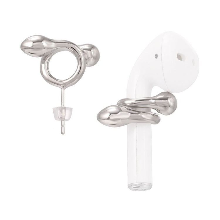 2 Pairs 925 Silver Needle Wireless Earphones Snake-Shaped Embrace Anti-Lost Earrings For AirPods(Steel Color) - Anti-lost & Holder by PMC Jewellery | Online Shopping South Africa | PMC Jewellery