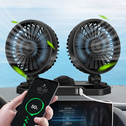 F558 With USB Mobile Phone Charging Car Fan 12/24V Car Truck Double Shaking Head Fan(Double Head 12V) - Heating & Fans by PMC Jewellery | Online Shopping South Africa | PMC Jewellery