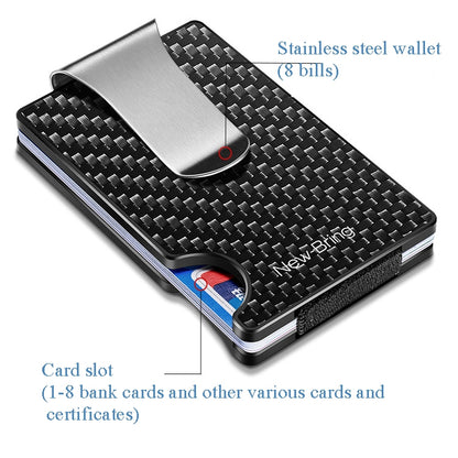 New-Bring Metal Carbon Fiber Wallet Ultra-Thin Card Holder Male RFID Anti-Theft Simple Wallet Bank Credit Card Storage Device(Black) - Card & Passport Bags by New-Bring | Online Shopping South Africa | PMC Jewellery