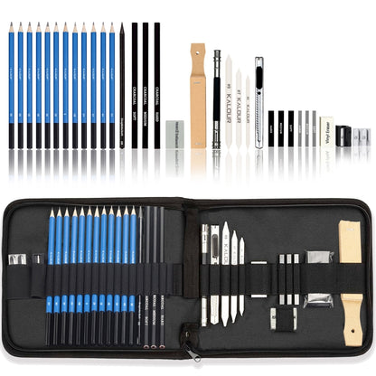 KALOUR 33 in 1 Sketch Pencil Set Beginner Brush Art Supplies(Black) - Art Supplies by KALOUR | Online Shopping South Africa | PMC Jewellery