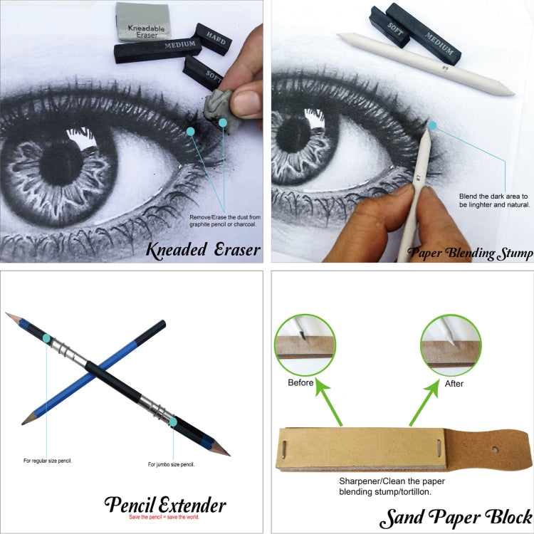 KALOUR 33 in 1 Sketch Pencil Set Beginner Brush Art Supplies(Black) - Art Supplies by KALOUR | Online Shopping South Africa | PMC Jewellery