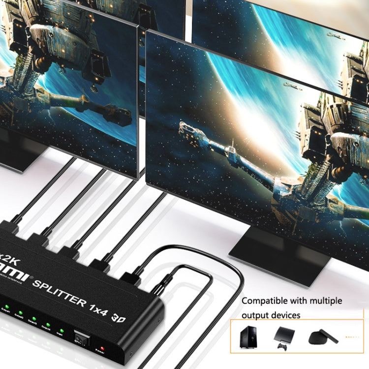 HW-4K104D 1 to 4 4K X 2K Video High-Definition On-Screen HDMI Splitter(EU Plug) - Splitter by PMC Jewellery | Online Shopping South Africa | PMC Jewellery