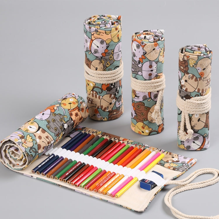 48  Holes Cotton Canvas Large Capacity Pen Curtain Big Face Cute Cat Cartoon Color Pencil Bag - Pen Holder by PMC Jewellery | Online Shopping South Africa | PMC Jewellery
