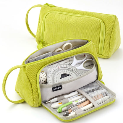 Angoo Student Large-Capacity Stationery Bag Portable Gift Cosmetic Bag(Grass Green  Corduroy) - Pen Holder by Angoo | Online Shopping South Africa | PMC Jewellery