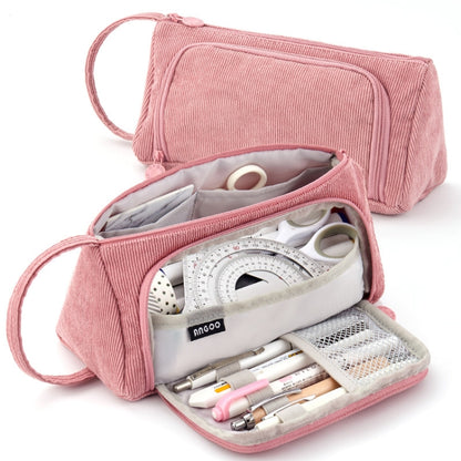 Angoo Student Large-Capacity Stationery Bag Portable Gift Cosmetic Bag(Bean Pink Corduroy) - Pen Holder by Angoo | Online Shopping South Africa | PMC Jewellery