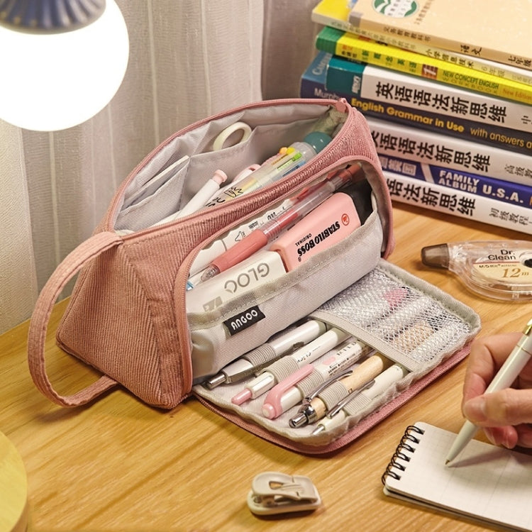 Angoo Student Large-Capacity Stationery Bag Portable Gift Cosmetic Bag(Bean Pink Corduroy) - Pen Holder by Angoo | Online Shopping South Africa | PMC Jewellery