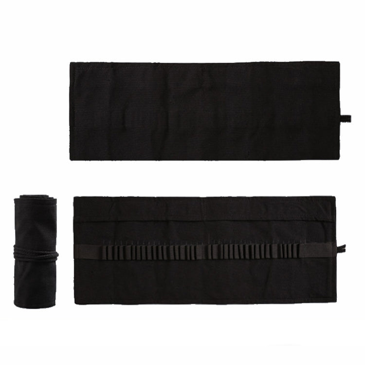72 Holes  Pure Black Handmade Canvas Roll Pen Bag Large Capacity Boy And Girl Sketch Color Pencil Curtain - Pen Holder by PMC Jewellery | Online Shopping South Africa | PMC Jewellery