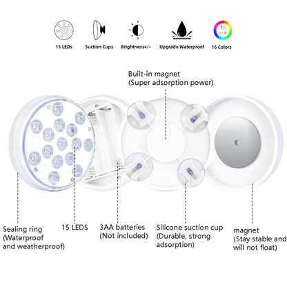 15 LEDs RF Remote Control Diving Light Magnetic Waterproof Pool Lamp, Spec: 1 PC + 1 RC(16 Colors) - Underwater Lights by PMC Jewellery | Online Shopping South Africa | PMC Jewellery