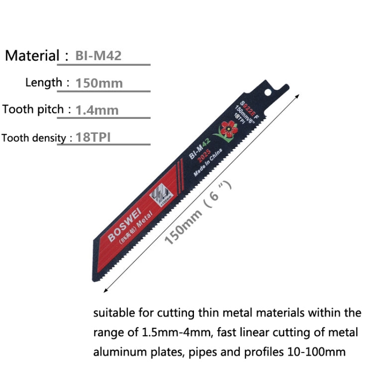 S922EF BOSWEI Hardcore Reciprocating Saw Strip Fine Teeth Saber Saw Blade Metal Plastic Wood Bimetal Curve Saw Blade - Electric Saws & Accessories by BOSWEI | Online Shopping South Africa | PMC Jewellery