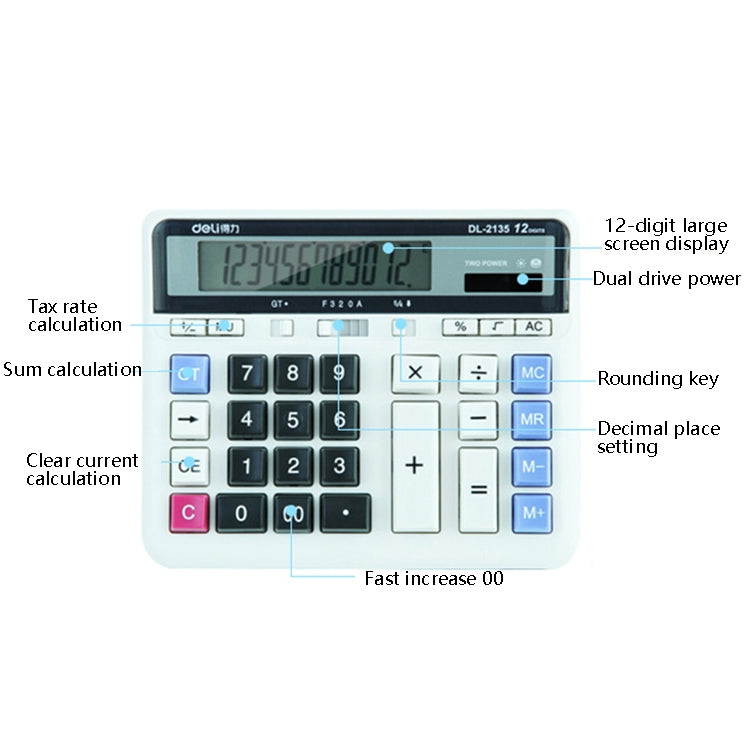 Deli 2135 Computer Keyboard Calculator Big Button Bank Office Finance Accounting Solar Calculator(White) - Calculator by Deli | Online Shopping South Africa | PMC Jewellery