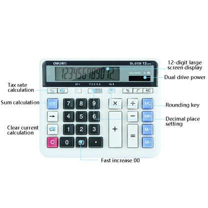 Deli 2135 Computer Keyboard Calculator Big Button Bank Office Finance Accounting Solar Calculator(White) - Calculator by Deli | Online Shopping South Africa | PMC Jewellery