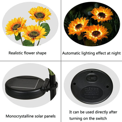 Solar Sunflower Decoration Light LED Garden Lawn Landscape Light, Specification: Three Heads - With Solar Panel by PMC Jewellery | Online Shopping South Africa | PMC Jewellery