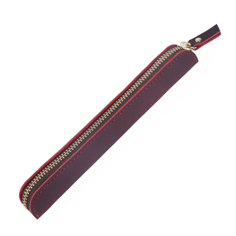 Retro Simple Leather Stylus Leather Zipper Pen Protection Case Crazy Horse Skin Mini Pen Case(Wine Red) - Pen Holder by PMC Jewellery | Online Shopping South Africa | PMC Jewellery