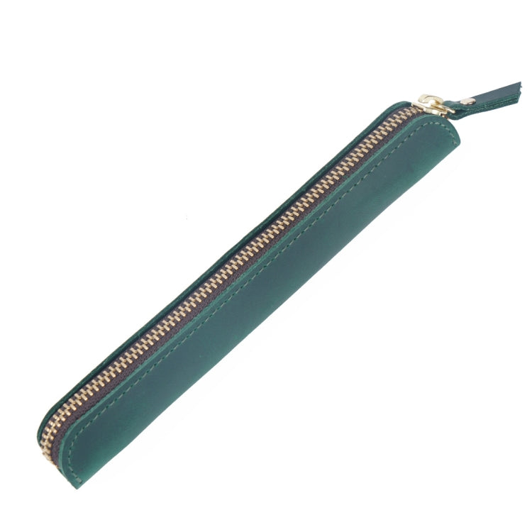 Retro Simple Leather Stylus Leather Zipper Pen Protection Case Crazy Horse Skin Mini Pen Case(Ink Green) - Pen Holder by PMC Jewellery | Online Shopping South Africa | PMC Jewellery