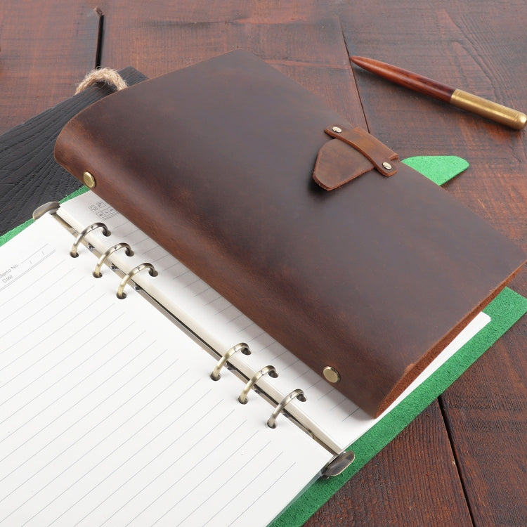 A5 Cowhide Retro Loose-Leaf Notebook Diary Office Business Simple Notepad Crazy Horse Leather Handbook(Black) - Notebooks by PMC Jewellery | Online Shopping South Africa | PMC Jewellery