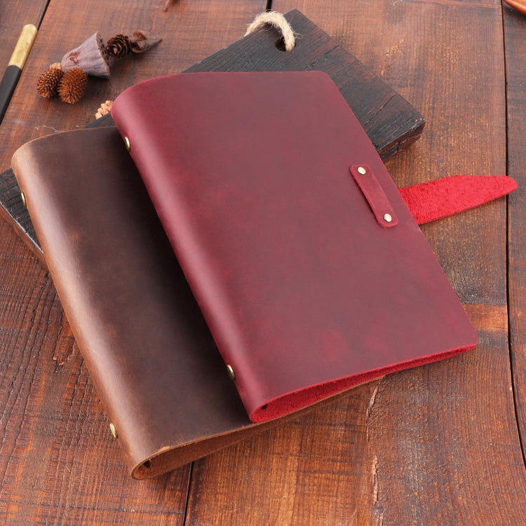 A5 Cowhide Retro Loose-Leaf Notebook Diary Office Business Simple Notepad Crazy Horse Leather Handbook(Black) - Notebooks by PMC Jewellery | Online Shopping South Africa | PMC Jewellery