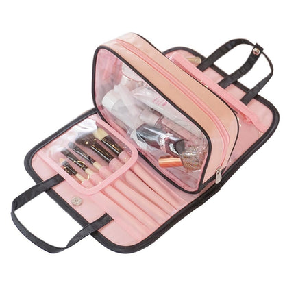 Multifunctional 2 In 1 Cosmetic Bag Portable Large Capacity Transparent Cosmetic Brush Storage Bag Wash Bag(Black + Rose Red) - Storage Boxes by PMC Jewellery | Online Shopping South Africa | PMC Jewellery