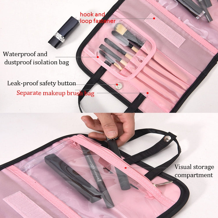 Multifunctional 2 In 1 Cosmetic Bag Portable Large Capacity Transparent Cosmetic Brush Storage Bag Wash Bag(Black + Rose Red) - Storage Boxes by PMC Jewellery | Online Shopping South Africa | PMC Jewellery